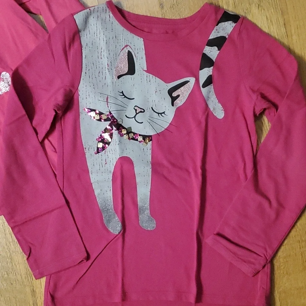 2 Girls Long Sleeve Shirts- LOVE by‎ Children's Place & Cat by Wonder Nation 7-8